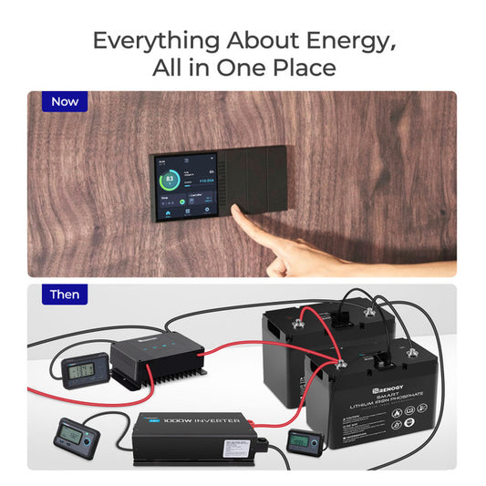 12V 100Ah Smart Lithium Iron Phosphate Battery and battery monitoring screen