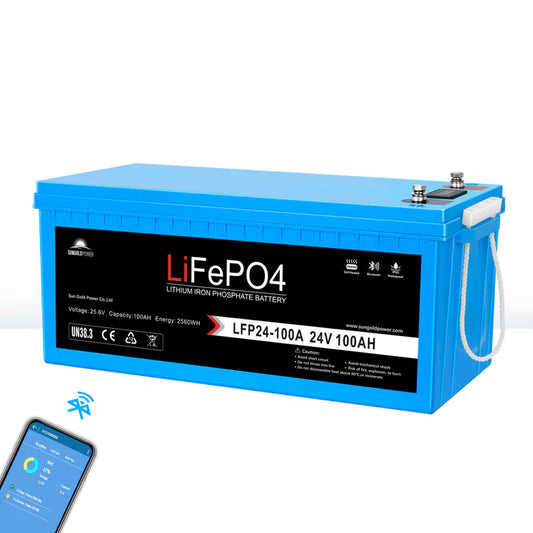 24V 100Ah LiFePo4 Deep Cycle Lithium Battery Bluetooth / Self-Heating / IP65 - 1 unit