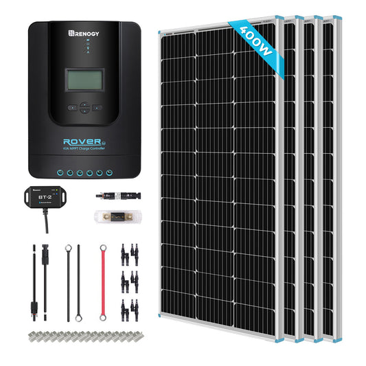 New 400 Watt 12 Volt Solar Premium Kit W/ Rover 40A MPPT Solar Charge Controller