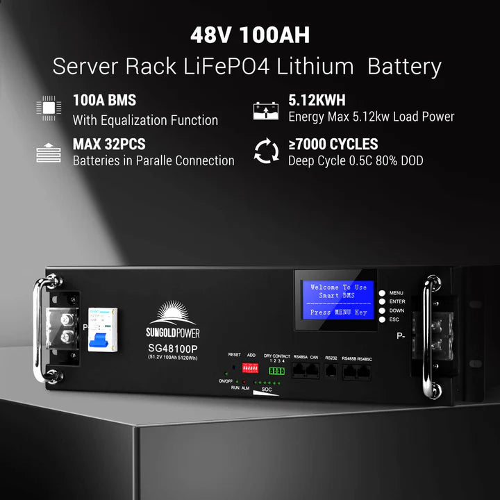 48V 100AH Server Rack LiFePO4 Lithium Battery SG48100P - 2 units