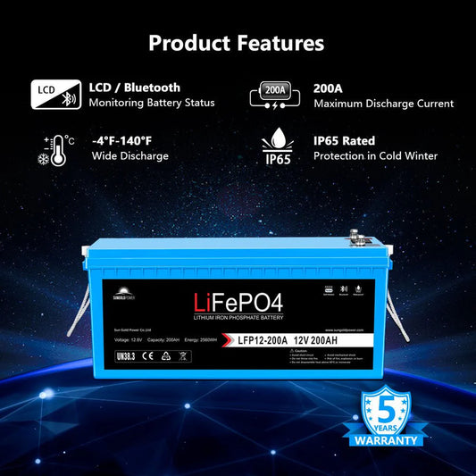 12V 200Ah LiFePo4 Deep Cycle Lithium Battery Bluetooth / Self-Heating / IP65 | 1 unit