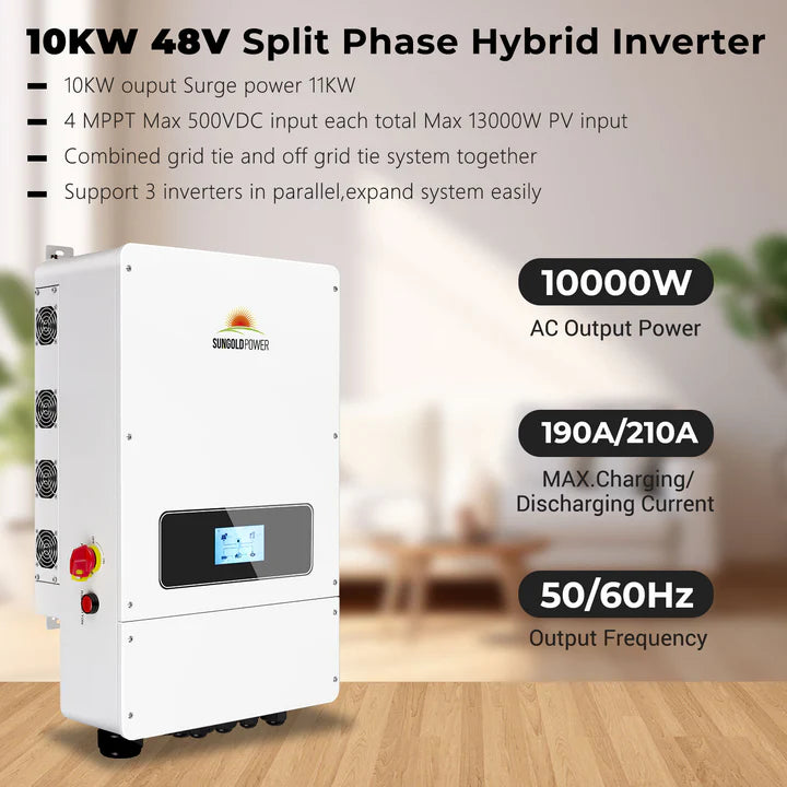 UL 10KW Hybrid Inverter 48V Split Phase Grid Feedback Batteryless