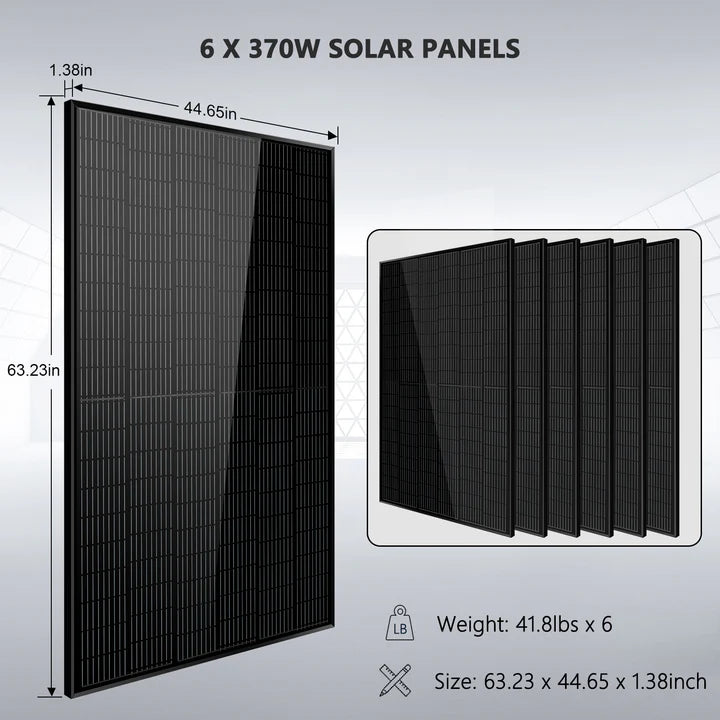Off Grid Solar Kit 6000W 48VDC 120V/240V LifePO4 10.24KWH Lithium Battery 6 X 370 Watt Solar Panels SGK-PRO64