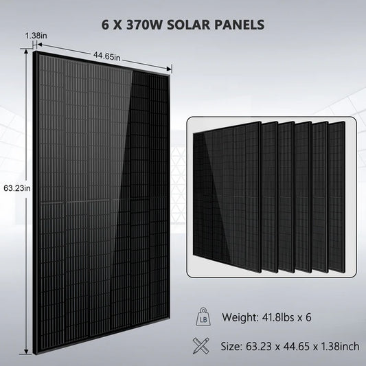 Off Grid Solar Kit 6000W 24VDC 120V/240V LiFePO4 10.24KWH Lithium Battery 6 X 370 Watt Solar Panels SGK-PRO62