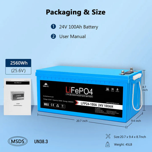24V 100Ah LiFePo4 Deep Cycle Lithium Battery Bluetooth / Self-Heating / IP65 - 1 unit