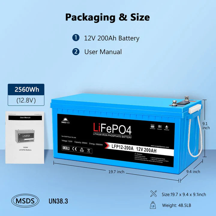 12V 200Ah LiFePo4 Deep Cycle Lithium Battery Bluetooth / Self-Heating / IP65 | 1 unit