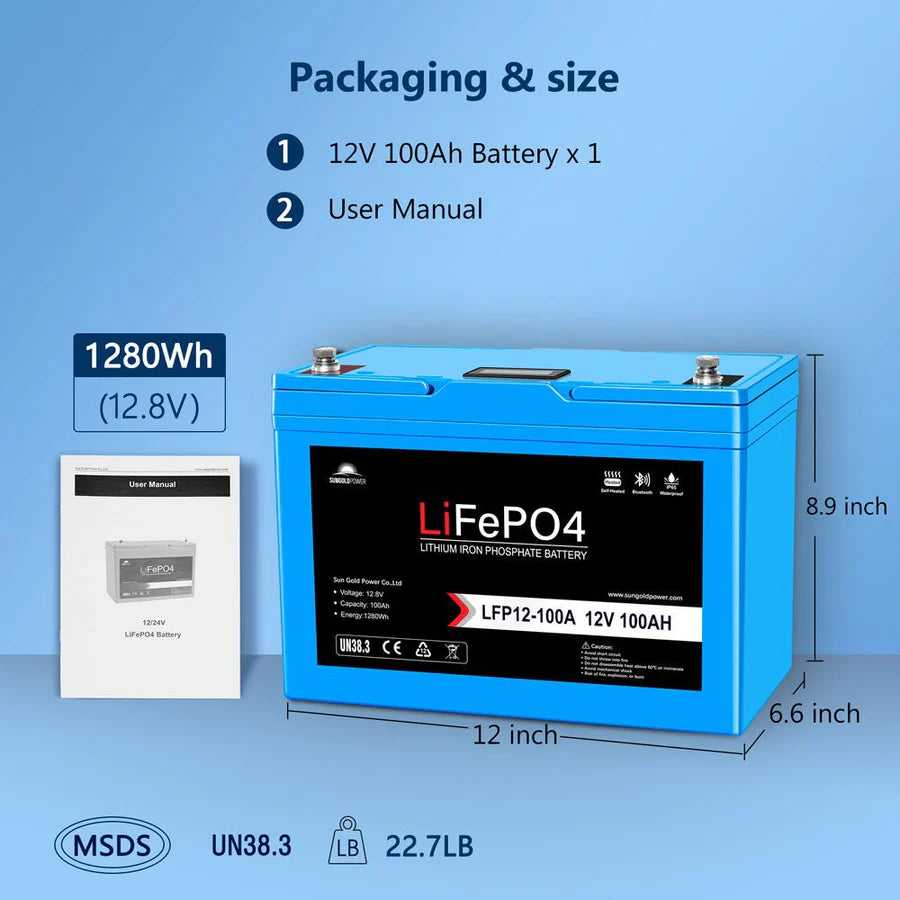 12V 100AH LiFePO4 Deep Cycle Lithium Battery / Bluetooth /Self-heating / IP65 | 4 units