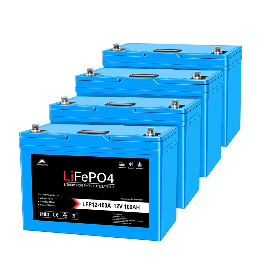 12V 100AH LiFePO4 Deep Cycle Lithium Battery / Bluetooth /Self-heating / IP65 | 4 units