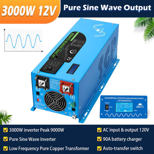 Off Grid Solar Kit 3000W Inverter 12VDC 120V Output LifePO4 Battery 600 watt Solar Back Up SGK-PRO3 | 100ah
