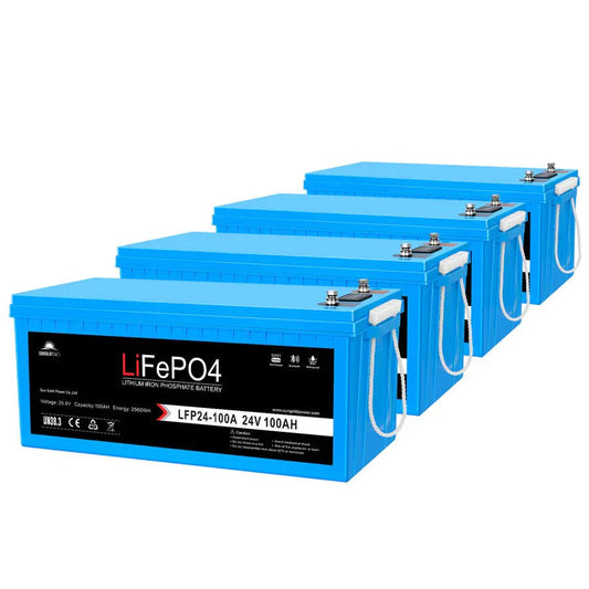 24V 100Ah LiFePo4 Deep Cycle Lithium Battery Bluetooth / Self-Heating / IP65 - 4 units