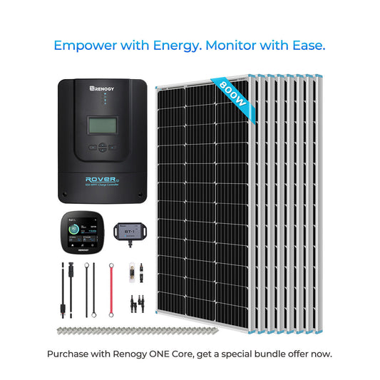 800W 12V/24V Monocrystalline Solar Premium Kit w/Rover 60A Charger Controller w/Renogy ONE Core