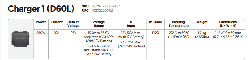 Bluetti Power Charger 1 (D60L)