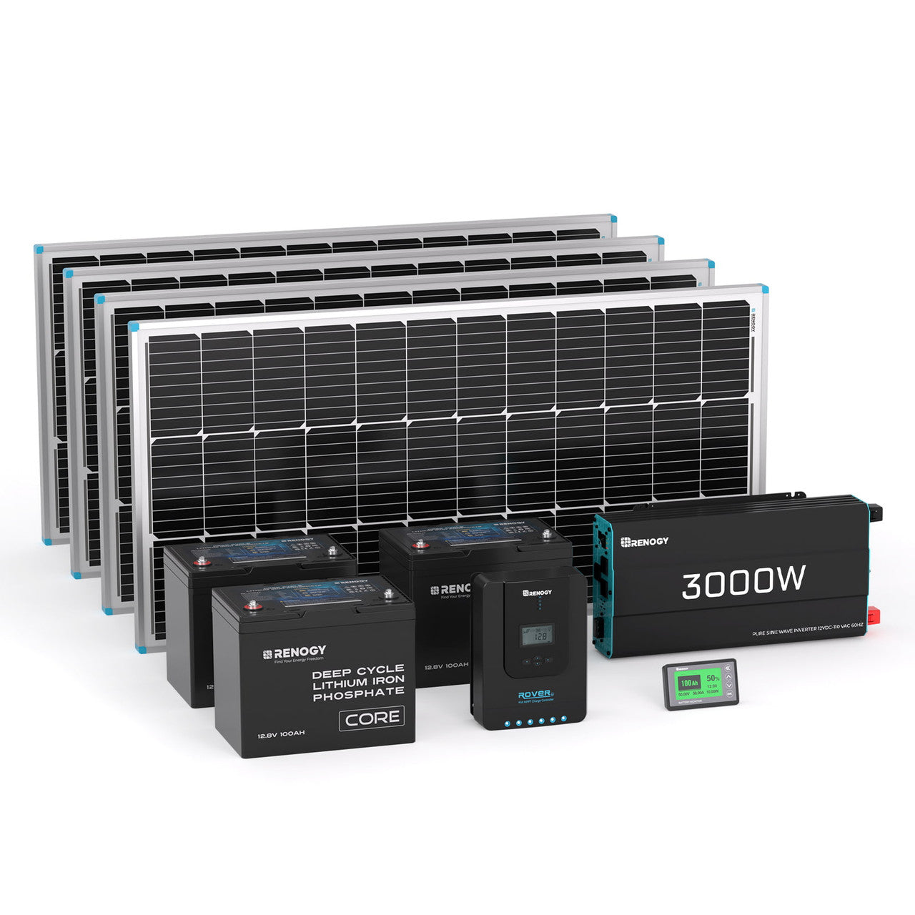 Renogy 400W Complete Kit for Workshop/Shed | 3*12V 100Ah Core Series Lithium Batteries