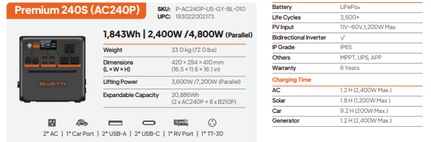 Bluetti Portable Power Station Premium 240 (AC240P)