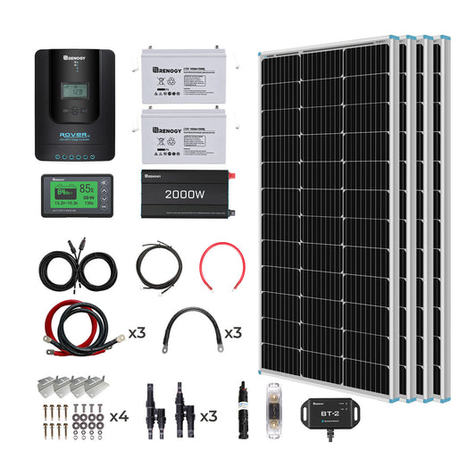 400W 12 Volt Complete Solar Kit with Two 100Ah Deep-Cycle AGM / LiFePO4 Batteries | 2*100Ah Deep Cycle AGM Battery
