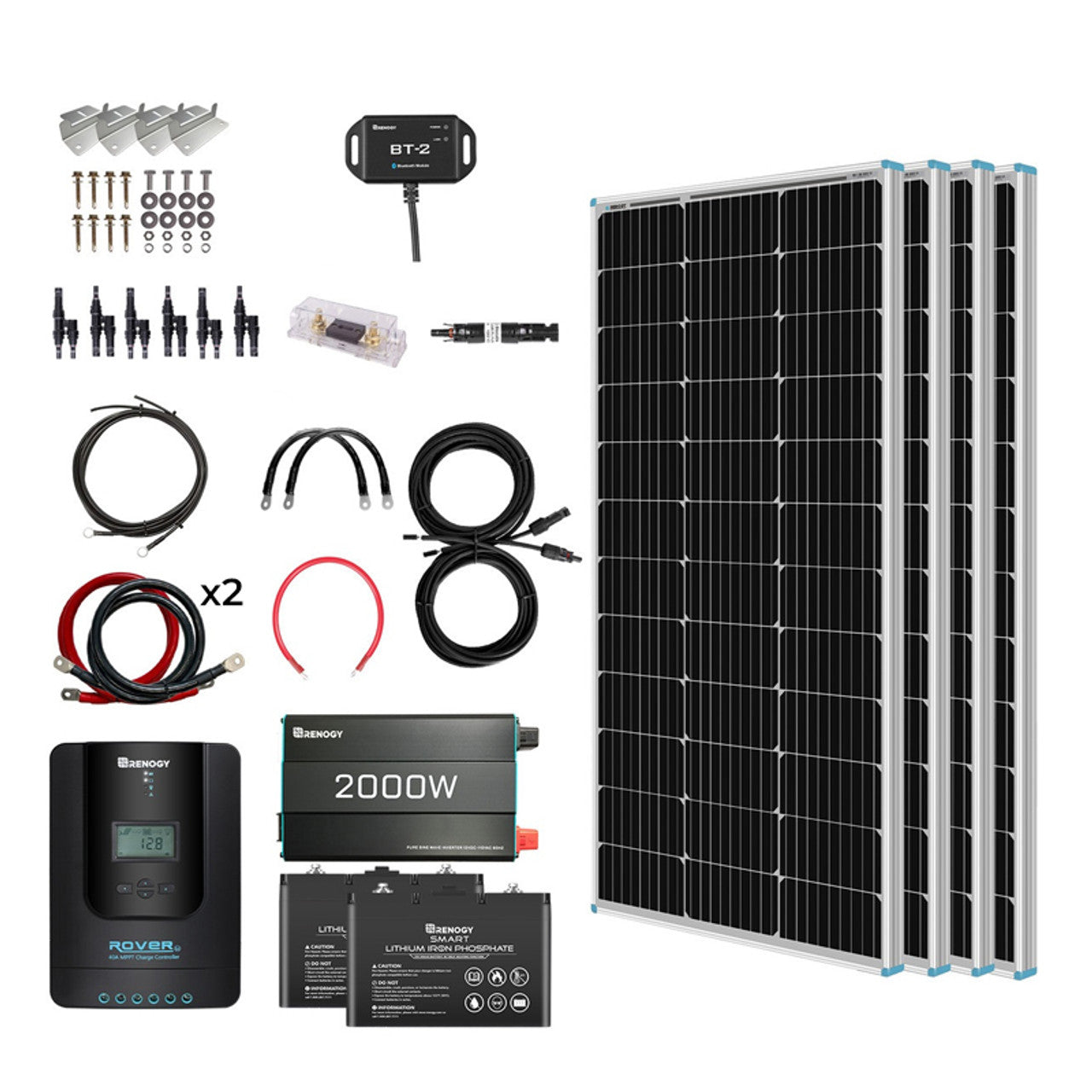 400W 12 Volt Complete Solar Kit with Two 100Ah LiFePO4 Batteries