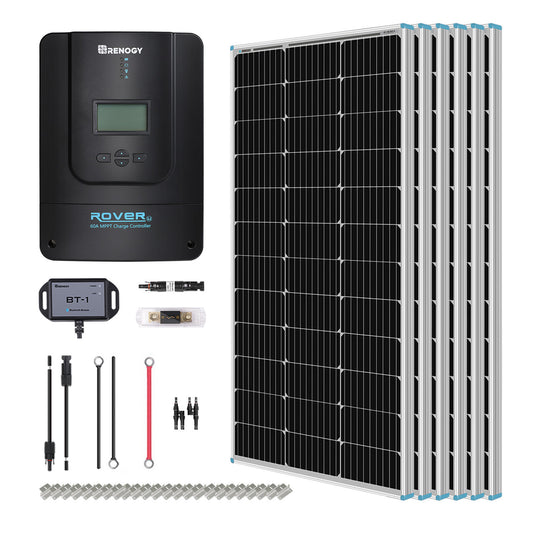 600W 12V/24V Monocrystalline Solar Premium Kit w/Rover 60A Charger Controller w/ Renogy ONE Core