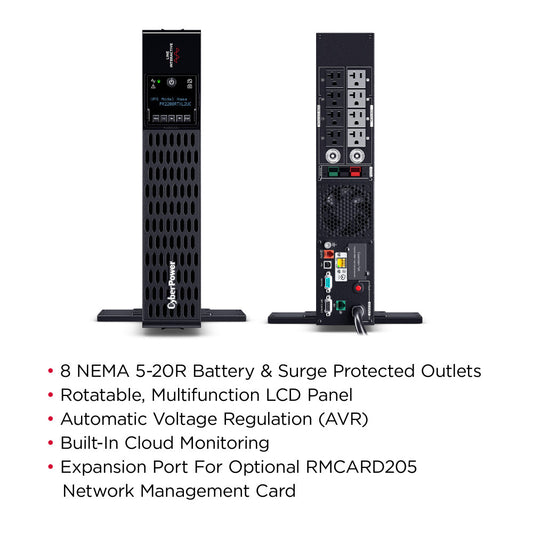 CYBERPOWER, 2200VA/2200W SINE WAVE UPS, 2U 8XNEMA 5-20R 10 CORD CLOUD