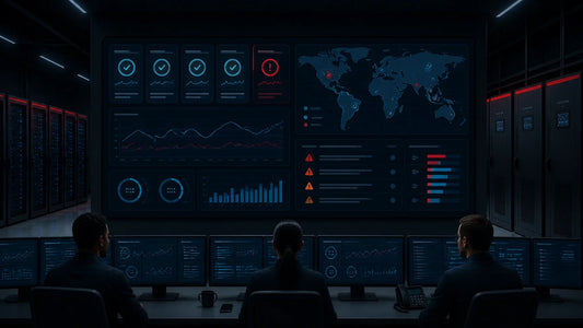 Conceptual UPS battery monitoring dashboard in a data center operations center