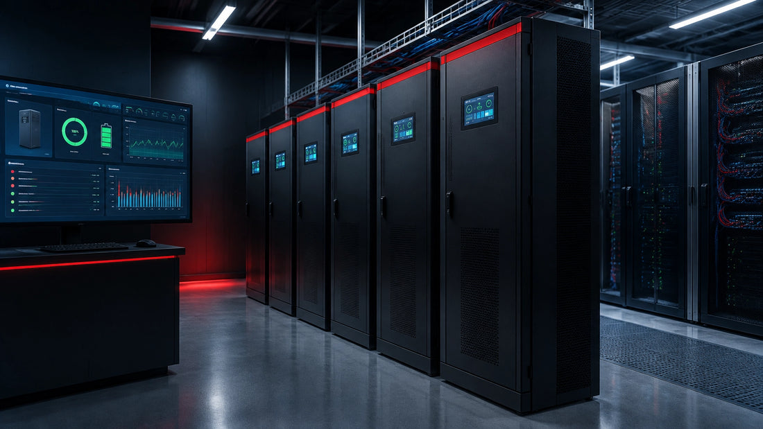 Networked UPS cabinet and monitoring console in a modern data center server room
