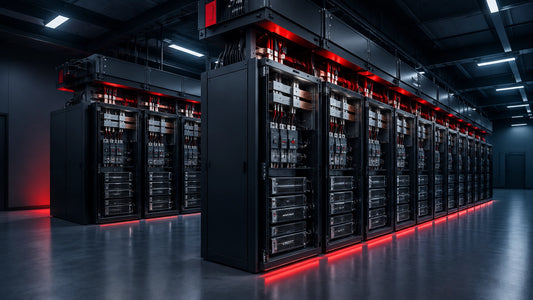 Modern data center UPS hall with compact doorless UPS cabinets and clean switchgear