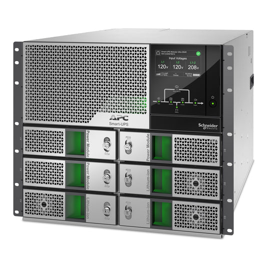 APC Smart-UPS Modular Ultra, On-Line, 15kW scalable to 20kW N+1, Lithium-ion, Rackmount 9U, 208/240V, Network Management, Extended runtime, W/rail kit