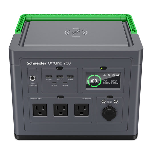 Schneider OffGrid Portable Power Station 730, 120V, 738Wh Lithium-ion, 3 NEMA, Sinewave